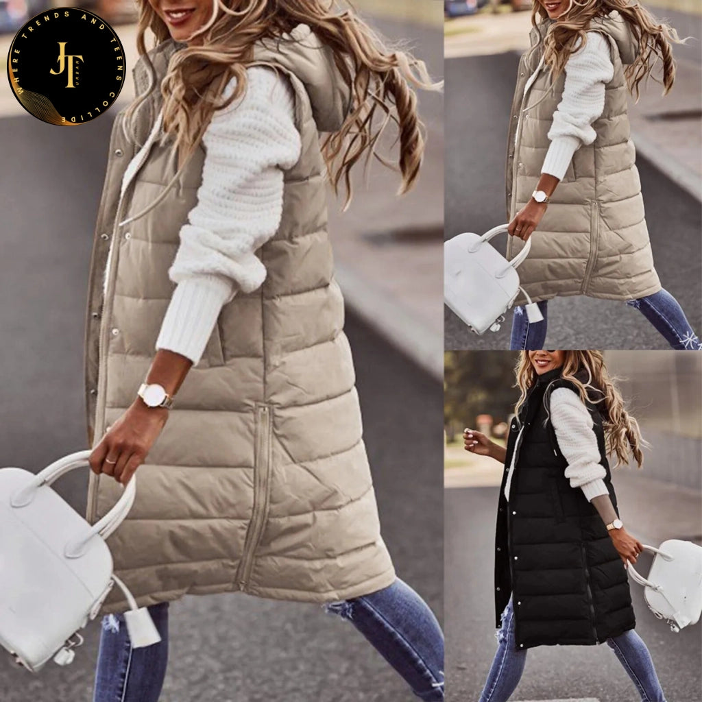 Women's Hooded Parka Jacket: Warm Cotton-Padded Vest