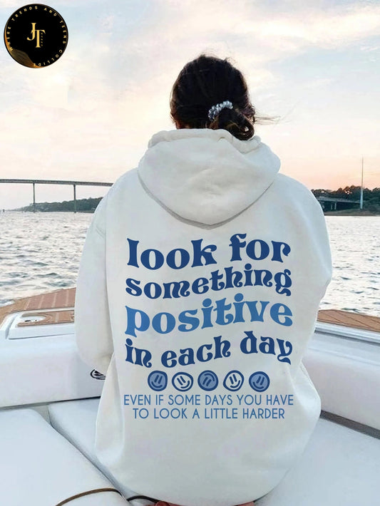 Womens Blue Hoodie with Inspirational Print and Loose Fit for Autumn