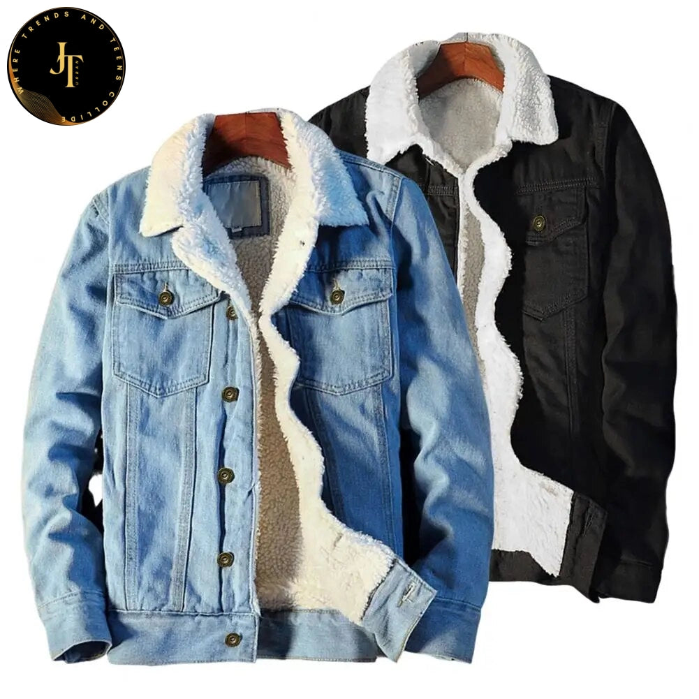 Men's Winter Denim Jacket - Warm Denim Jeans Coat for Casual Wear