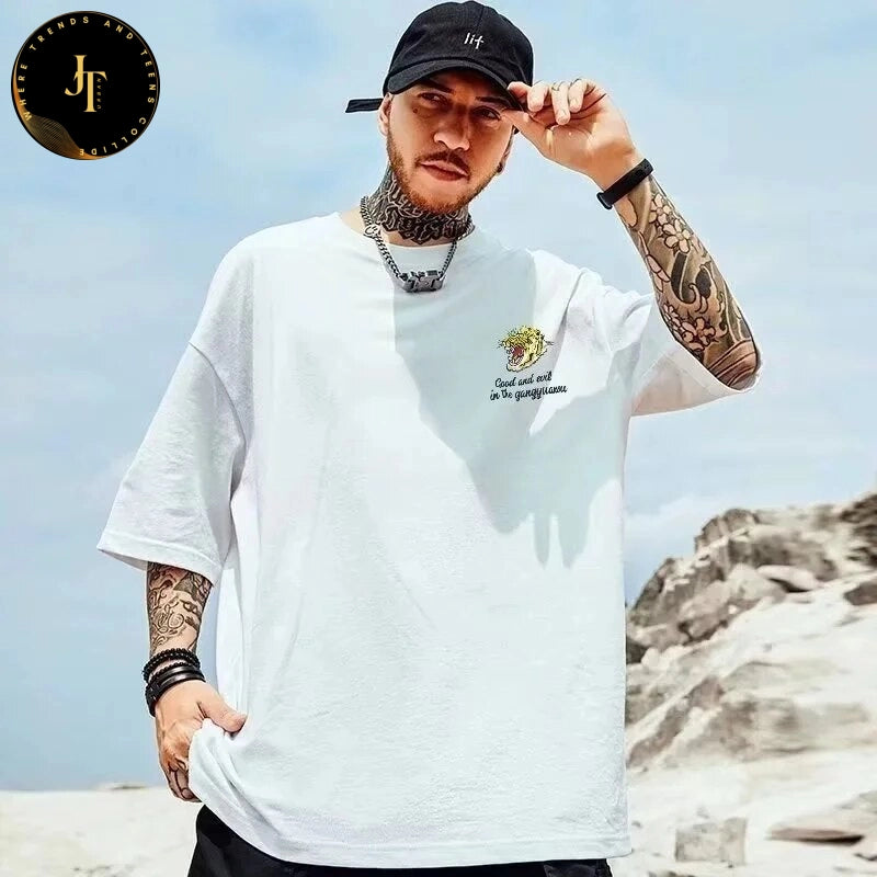 Men's Letter Printed Oversized Tees - High Quality Breathable Material