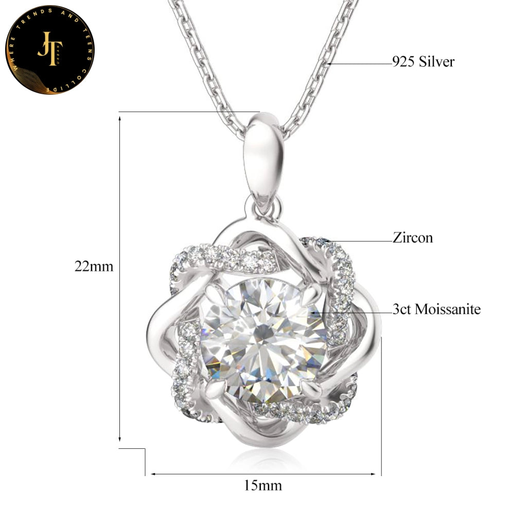 Premium 3ct Moissanite Pendant | 18K White Gold Plated | Perfect Gift for Women