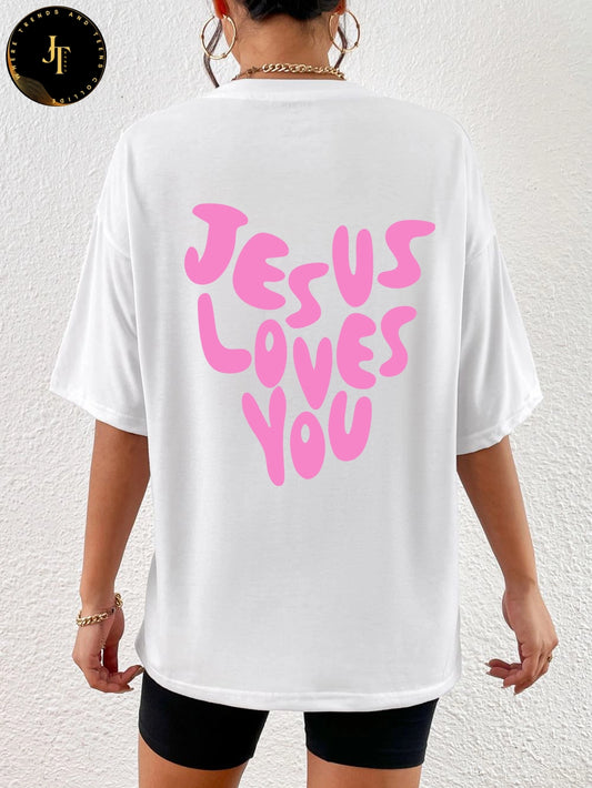 Breathable Jesus Loves Me Cotton Tee - Women's Short Sleeve T-Shirt