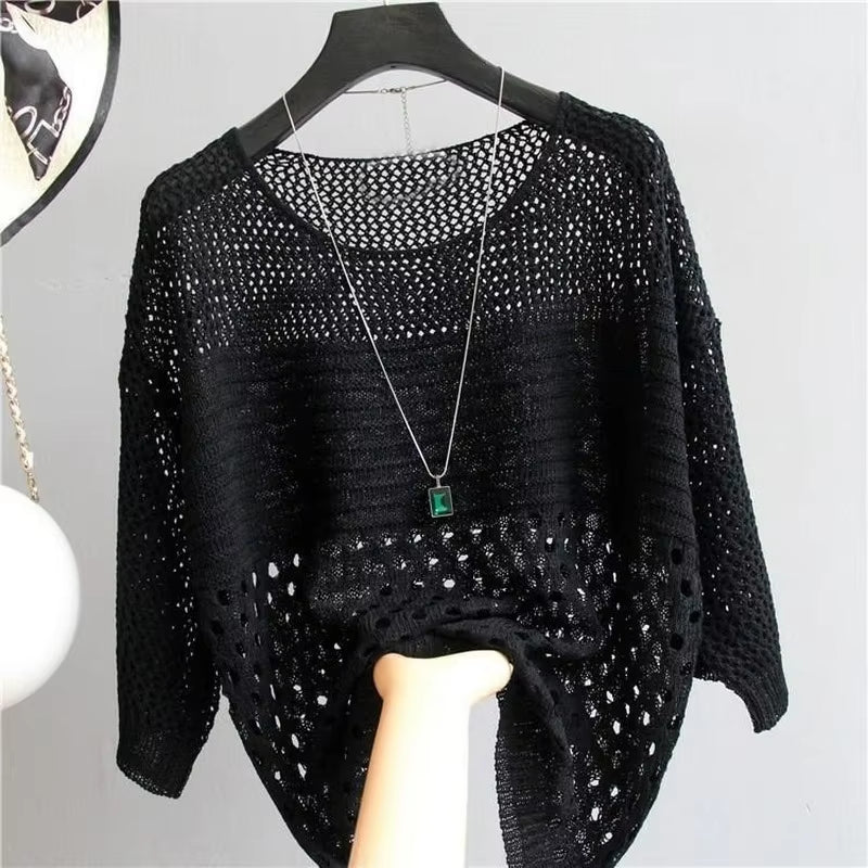 Spring Summer Ice Silk Knitted Hollow-Out Vest Top