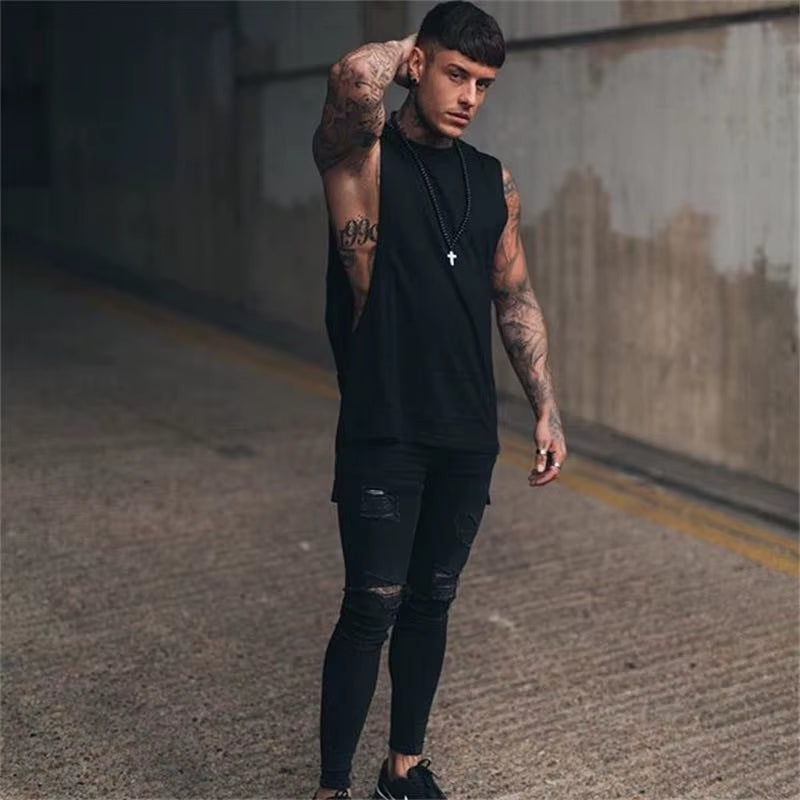 Men’s Casual Cotton Gym Tank Top – Sleeveless Hip-Hop Vest