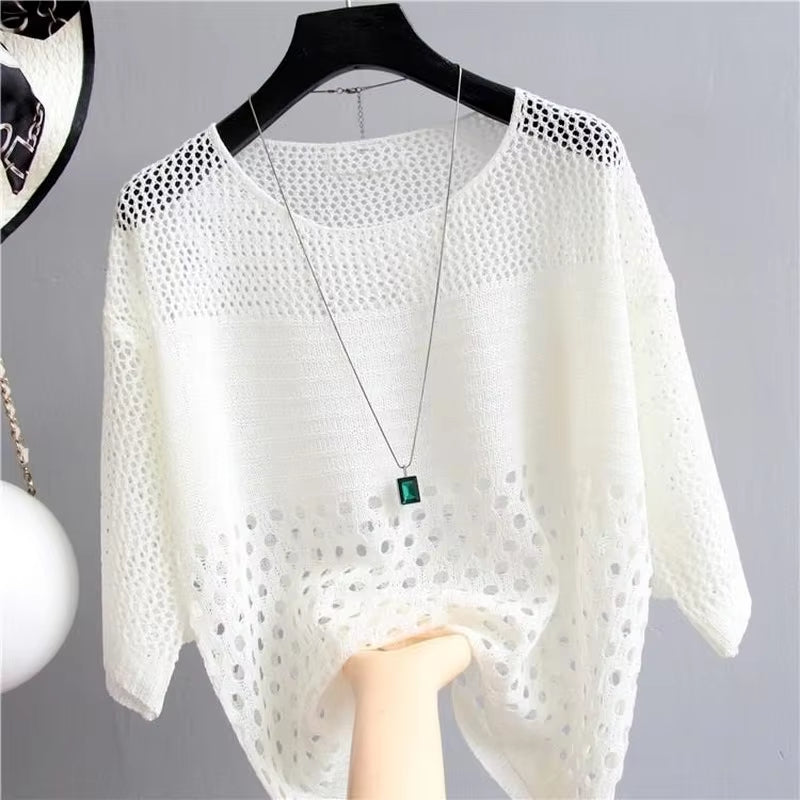Spring Summer Ice Silk Knitted Hollow-Out Vest Top