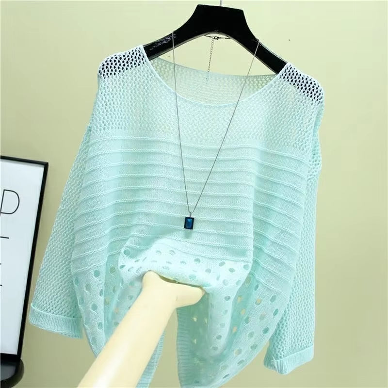 Spring Summer Ice Silk Knitted Hollow-Out Vest Top