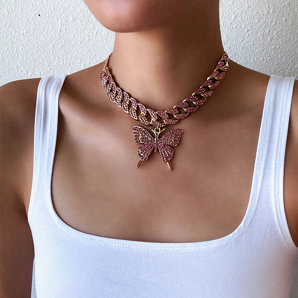 Cuban Link Butterfly Necklace - for women