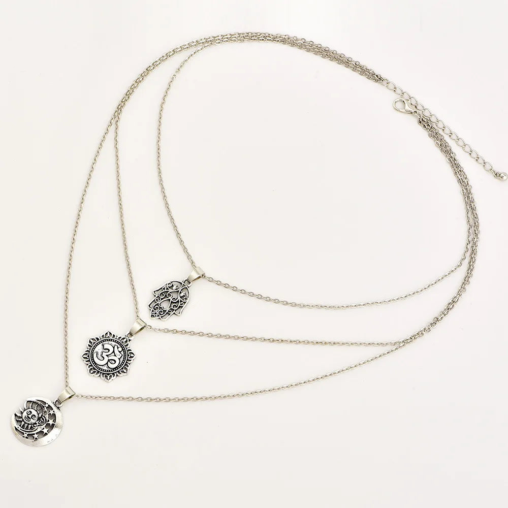New Boho Star Moon Chain Pendant Multilayer Necklace