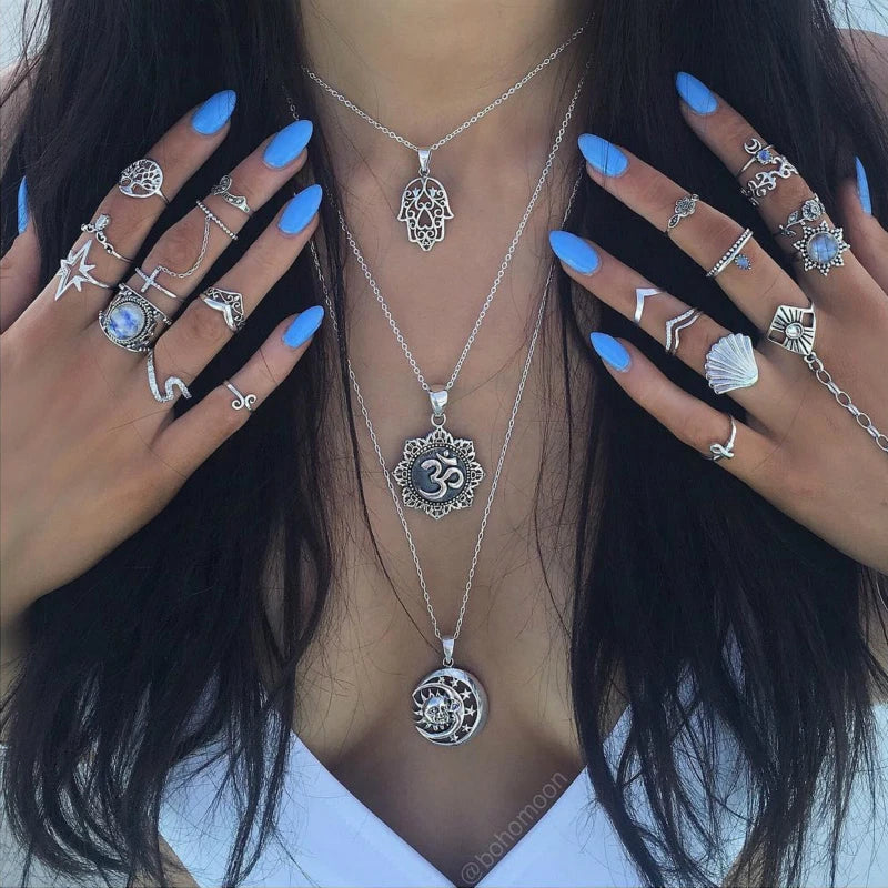 New Boho Star Moon Chain Pendant Multilayer Necklace