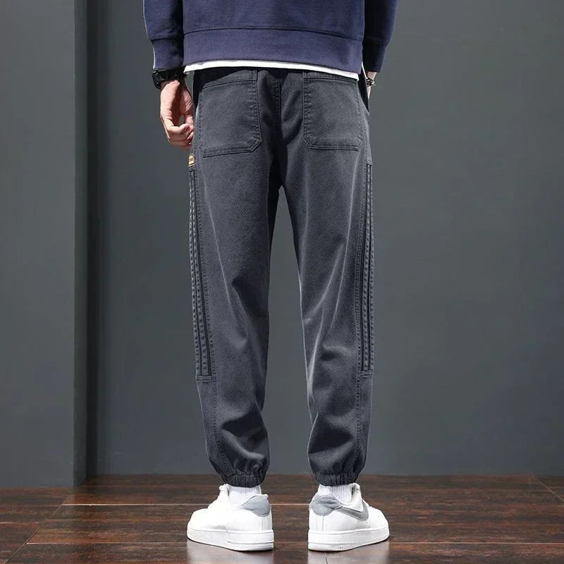 Men's Grey Cargo Joggers - Harajuku Nylon Spandex Baggy Trousers
