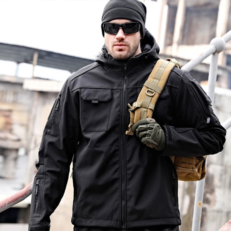 Windproof Shark Skin Tactical Jacket with Multi-Pockets for Men - Autumn Outdoor Uniforms