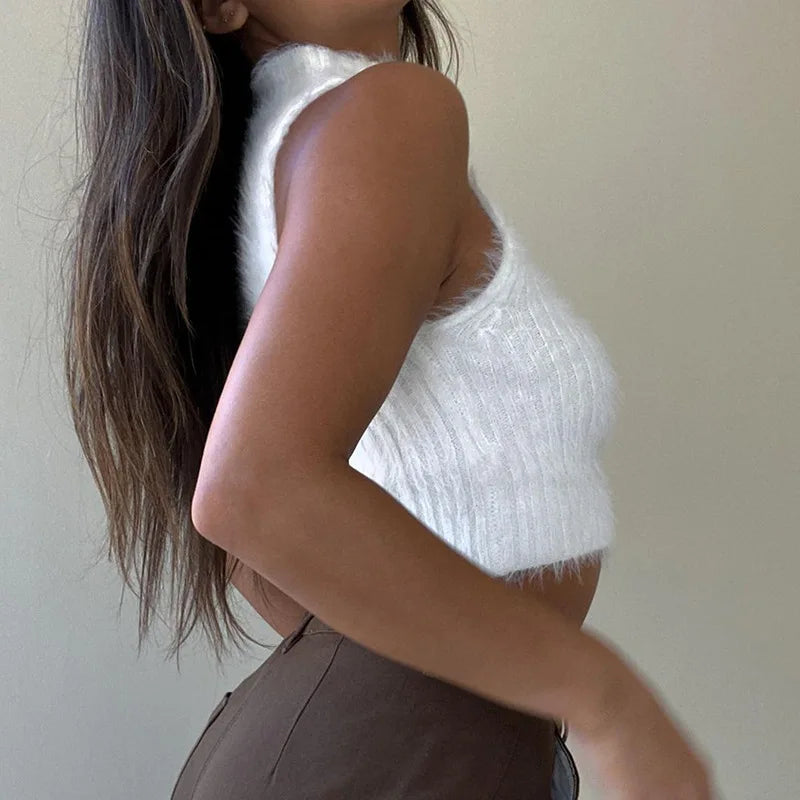 Women's Fluffy Y2K Turtleneck Crop Top – Premium Quality