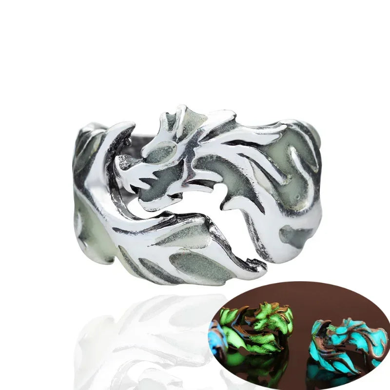 Luminous Rings: Adjustable, Glow-in-the-dark Stainless Steel Ring