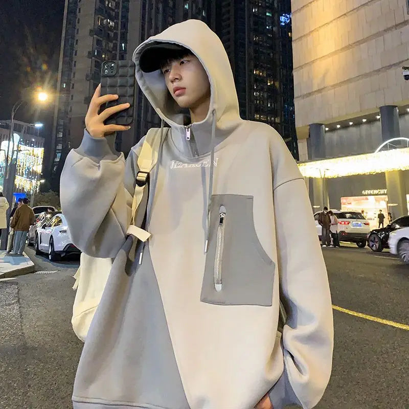 Patchwork Hooded Sweatshirt Men's Hoodies Korean Fashion Jackets Tops Spring