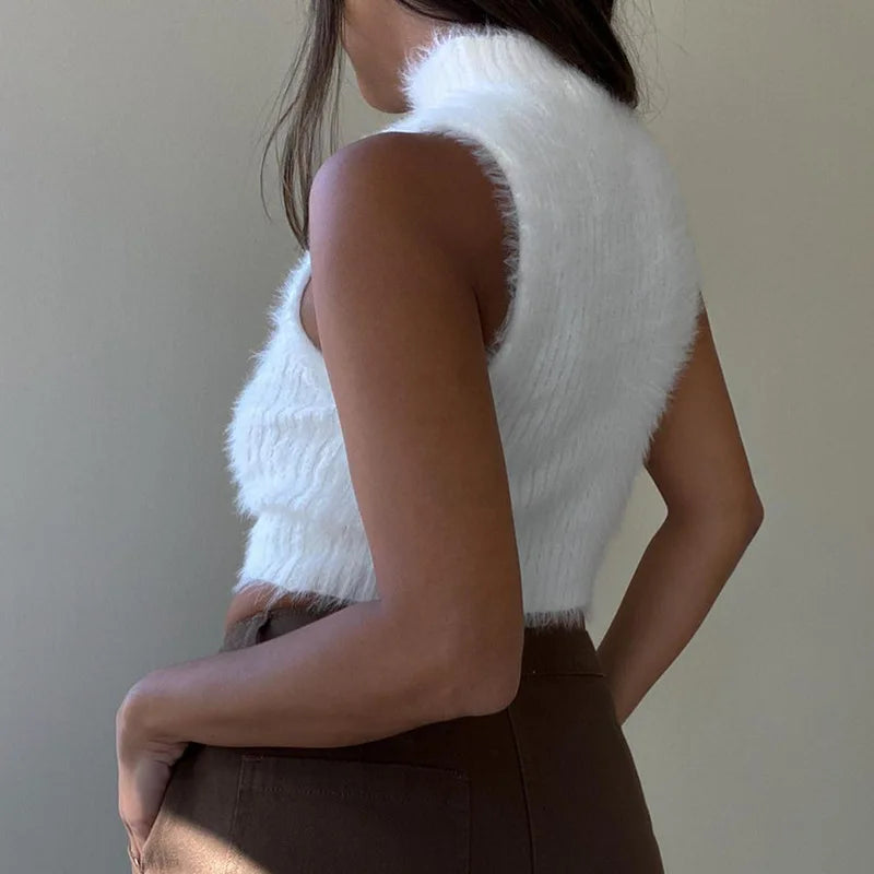 Women's Fluffy Y2K Turtleneck Crop Top – Premium Quality