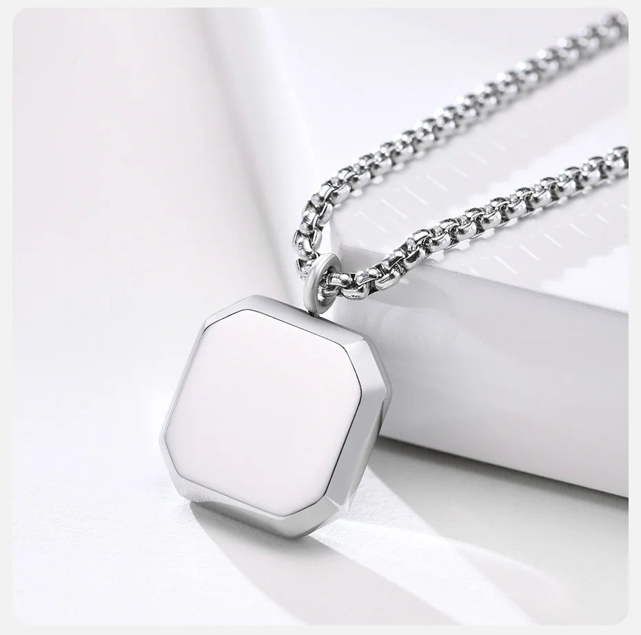 Men's Black Square Stainless Steel Geometric Pendant Necklace