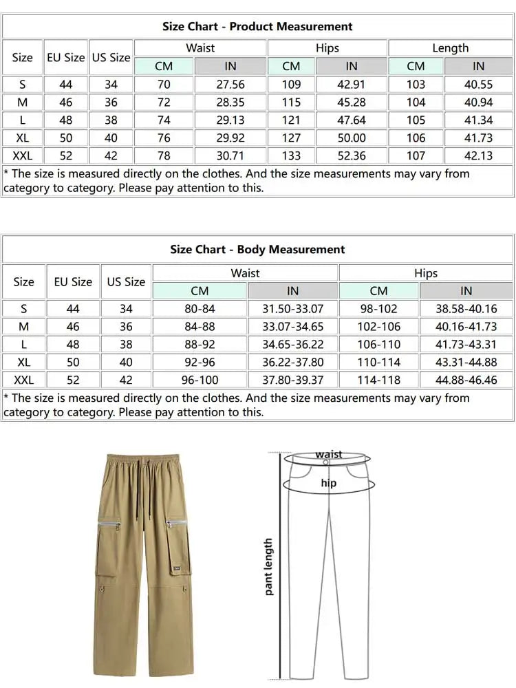 Men's Cotton Cargo Pants - Mid-Waist Wide Leg Trousers