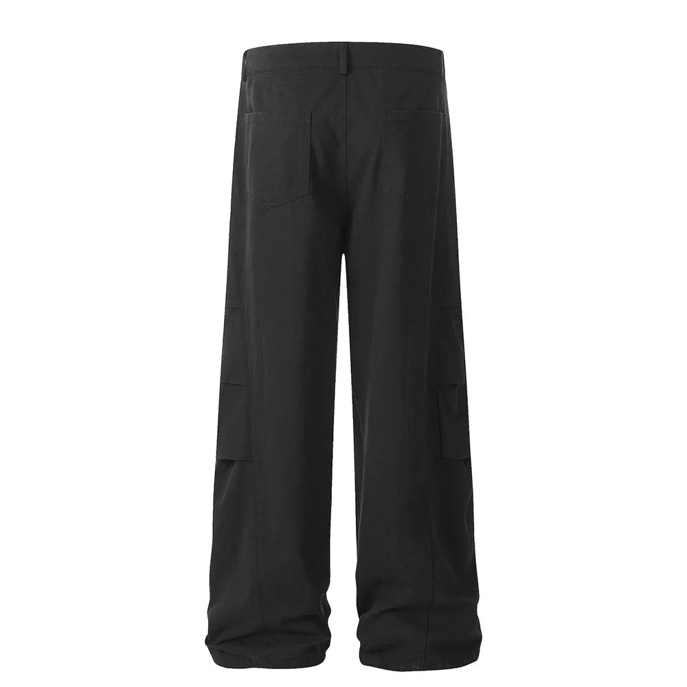 Men's Chain Cargo Pants - Spliced Pocket Loose Wide-Leg Streetwear