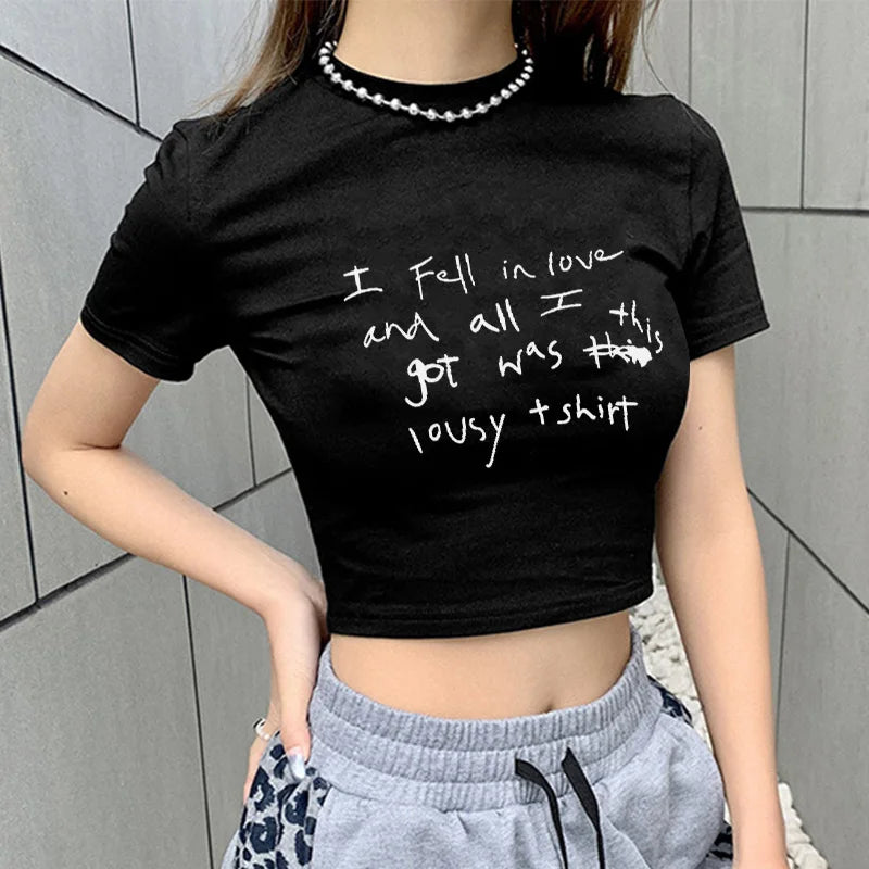 Harajuku Streetwear Letter Print Crop Top - Y2K Grunge Aesthetic
