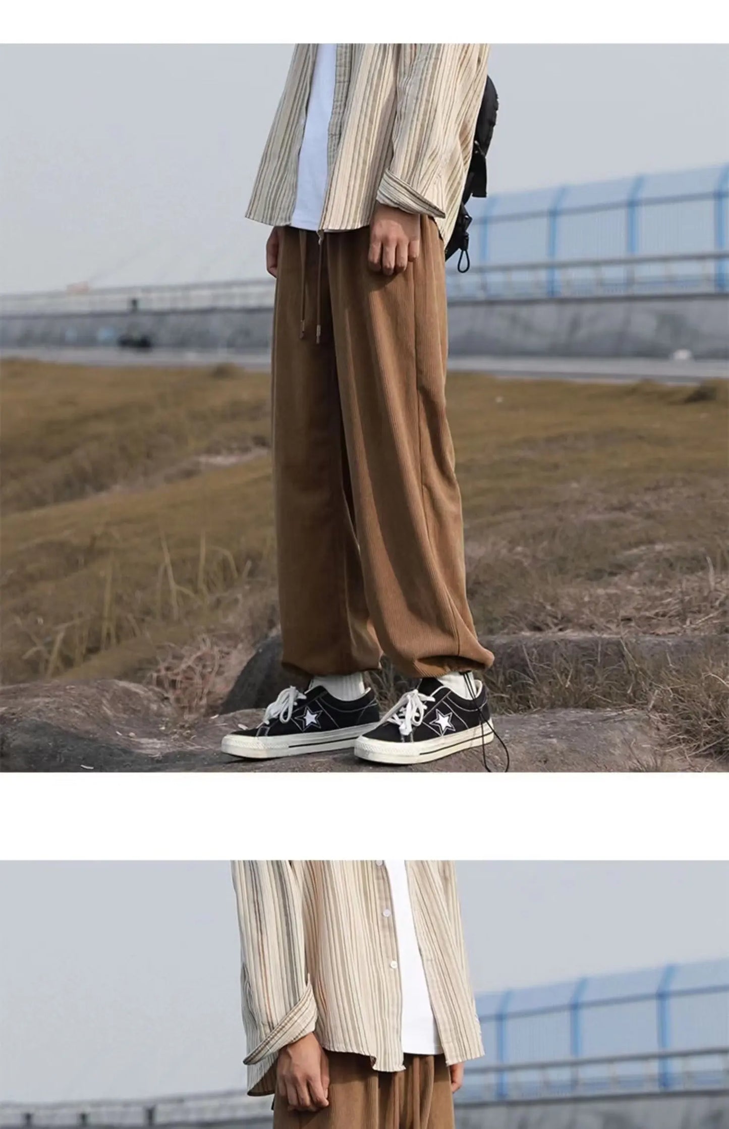 Men's Baggy Corduroy Pants - Premium Quality, Straight-Leg Pants