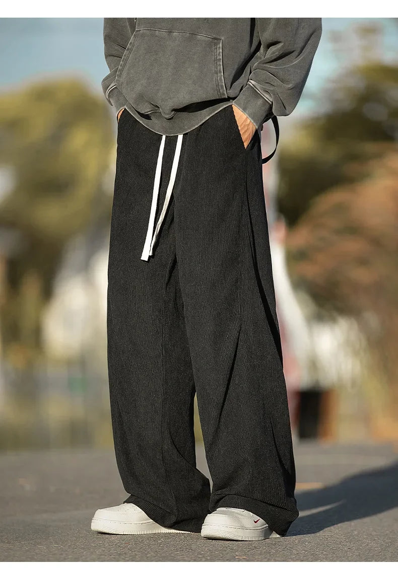 Men's Corduroy Straight Leg Pants - Baggy Casual Autumn Wear