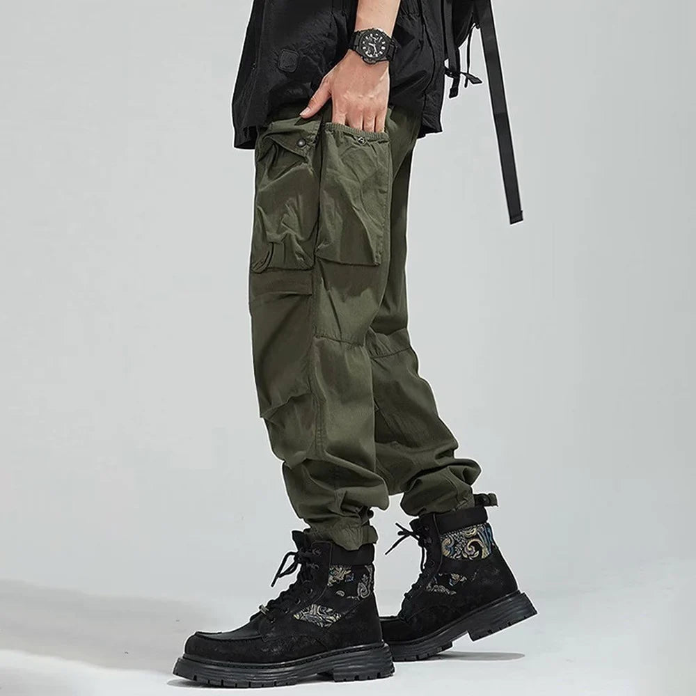 American Retro Men's Stretch Overalls - Loose Wide-Leg Casual Pants