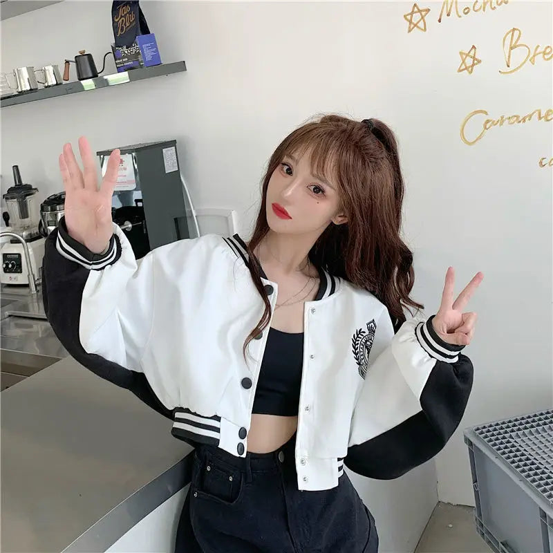 Women's Long Sleeve Casual Y2K Embroidered Crop-Top Jacket