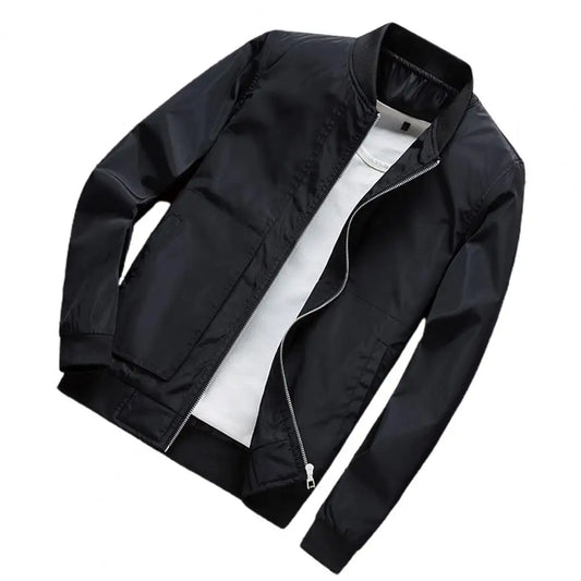 Spring Slim Bomber Jacket for Men - Casual Zipper Windbreaker in Solid Color