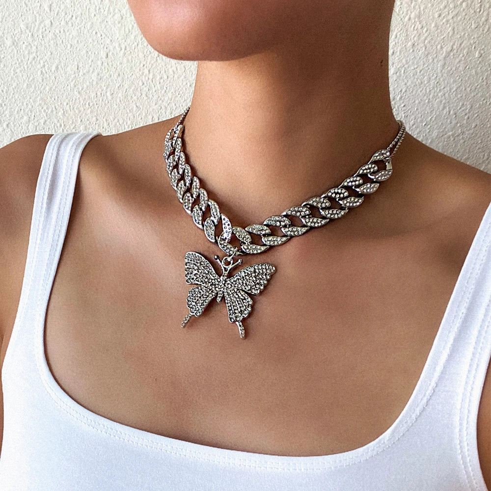 Cuban Link Butterfly Necklace - for women