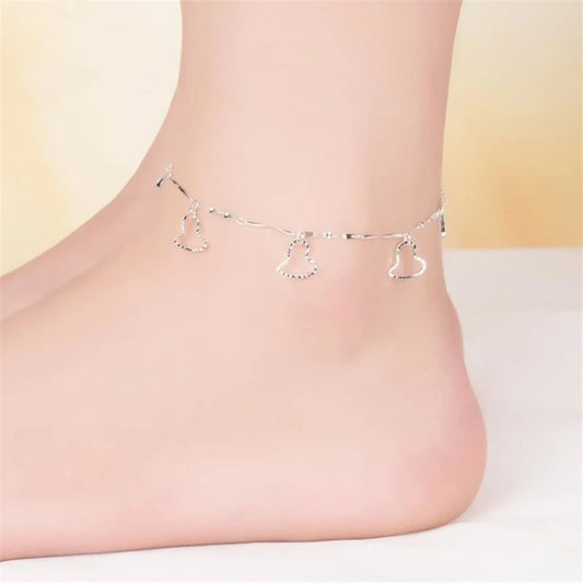 Sterling Silver Love Heart Ankle Chain - Trendy Women's Foot Jewelry