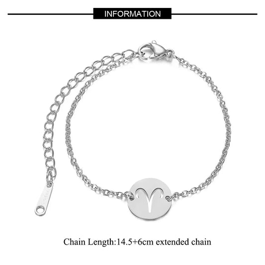 Stainless Steel Zodiac Bracelet for Women - High Quality Gift with 12 Constellations