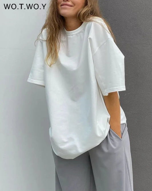 Womens Oversized Cotton T-Shirt | Casual Basic Top | Harajuku Style