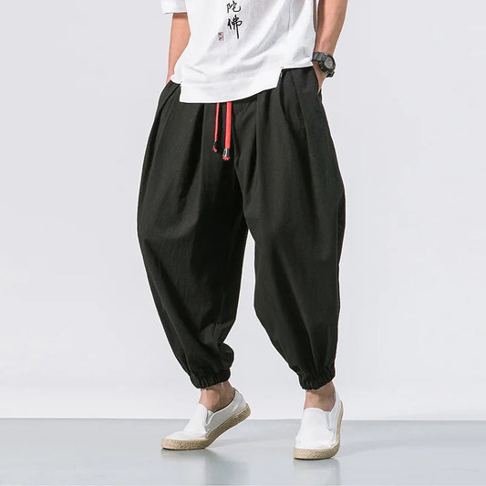 Harajuku Streetwear: Men's Oversized Linen Harem Pants, Loose & Casual - Show Details