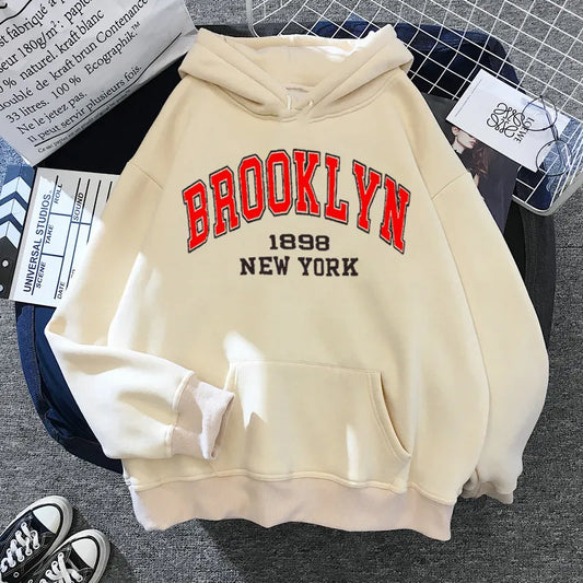 Unisex New York & Brooklyn Letter Print Hoodie - Oversized Hoodies