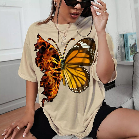 Abstract Butterfly Print Short-Sleeved Tee - Casual Summer Streetwear for Women
