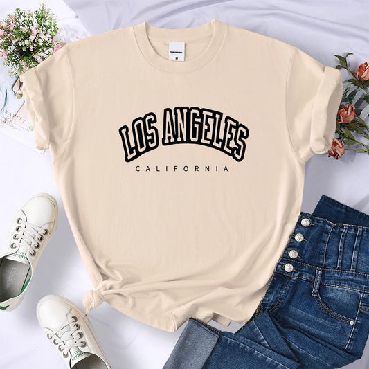 LA Letter Print Women's T-Shirt - Casual & Breathable Summer Style