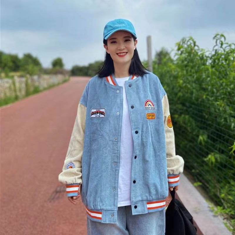 Trendy Women’s Baseball Jacket – Spring Autumn Harajuku Corduroy Style