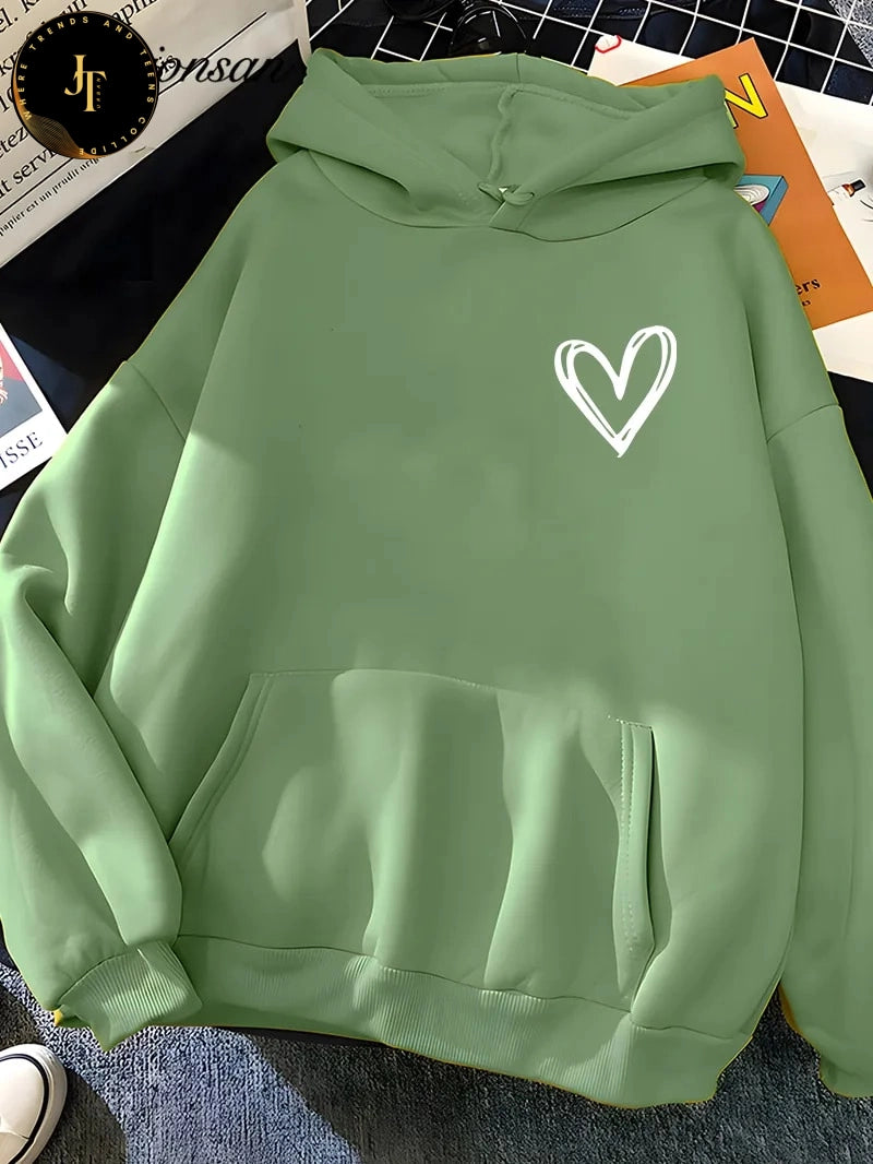 Vintage Heart Print Women's Hoodie - Soft & Warm for Winter