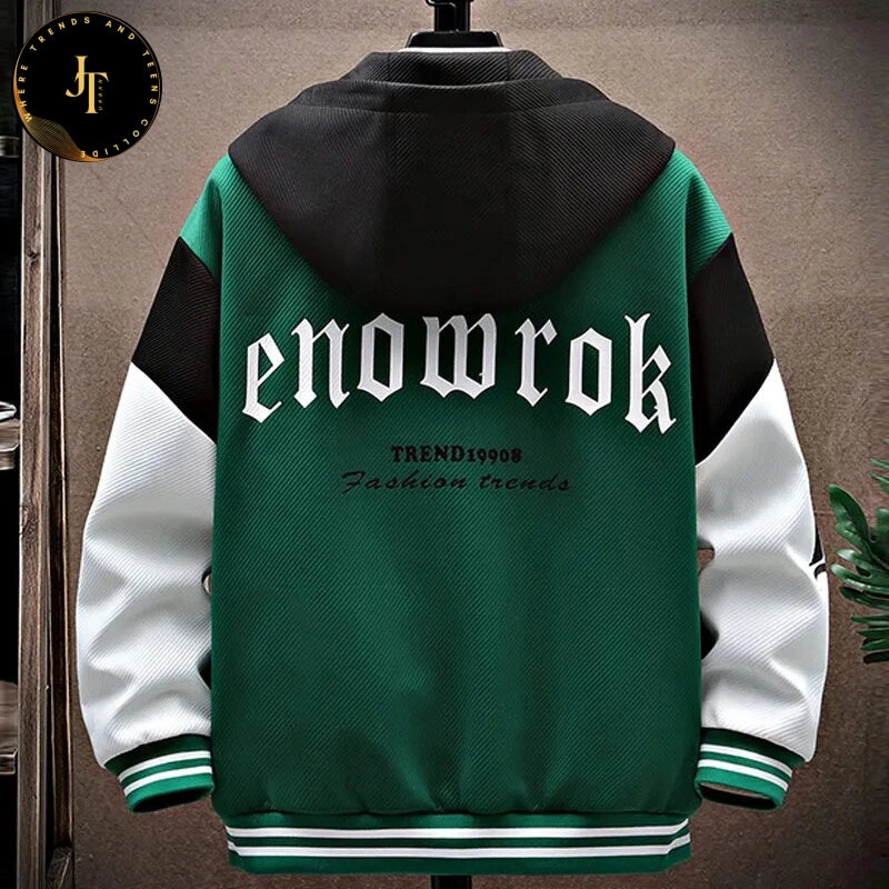 Hip Hop Hooded Baseball Jacket - Letter Print, Casual Loose Fit Jackets