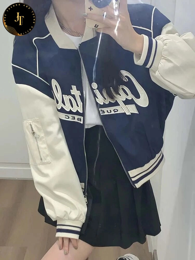 Oversized Baseball jackets for women - Oversized Crop Bomber Coat for Girls