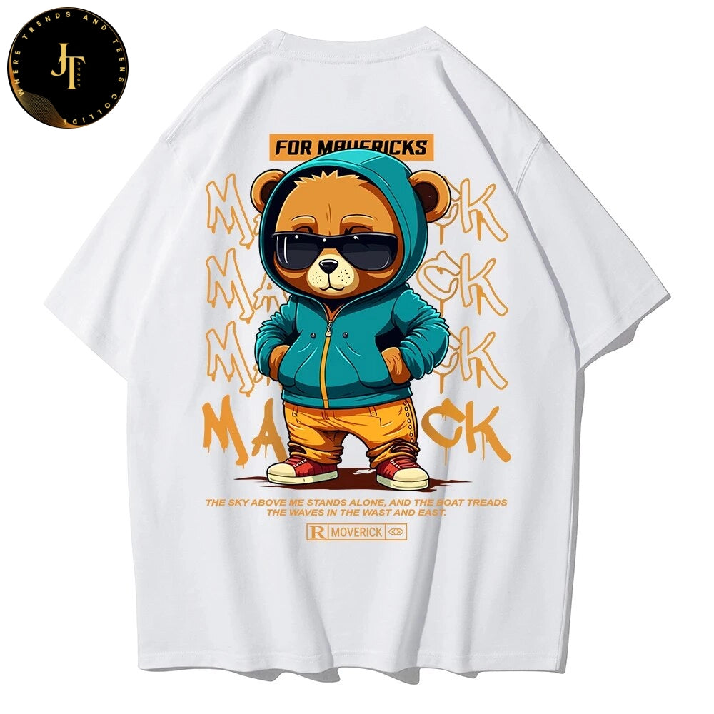 Fashion Bear Print Cotton T-Shirt for Men - Breathable and Comfortable