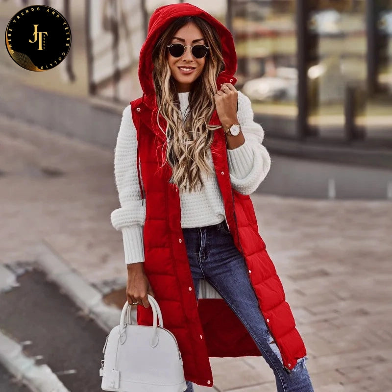 Women's Hooded Parka Jacket: Warm Cotton-Padded Vest