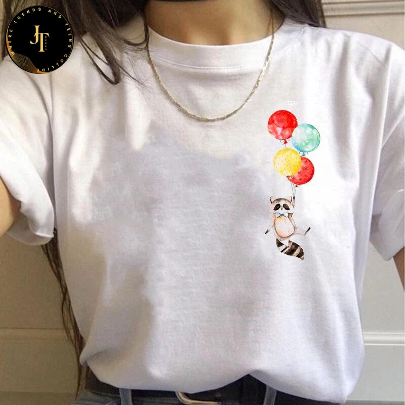 Cartoon Print Oversized Women's T-Shirt - Fun, Casual, & Cute Summer Top