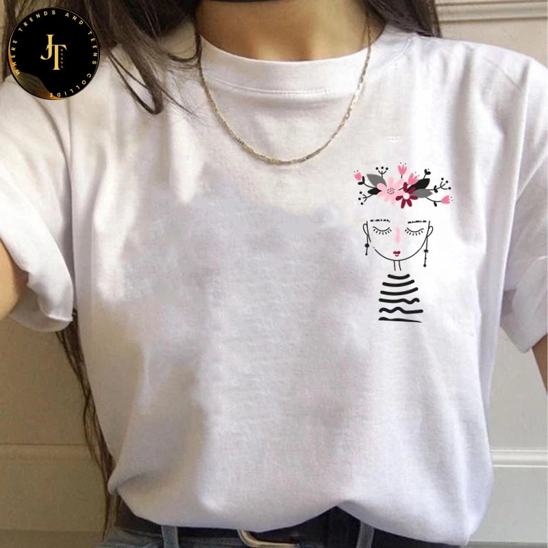 Cartoon Print Oversized Women's T-Shirt - Fun, Casual, & Cute Summer Top