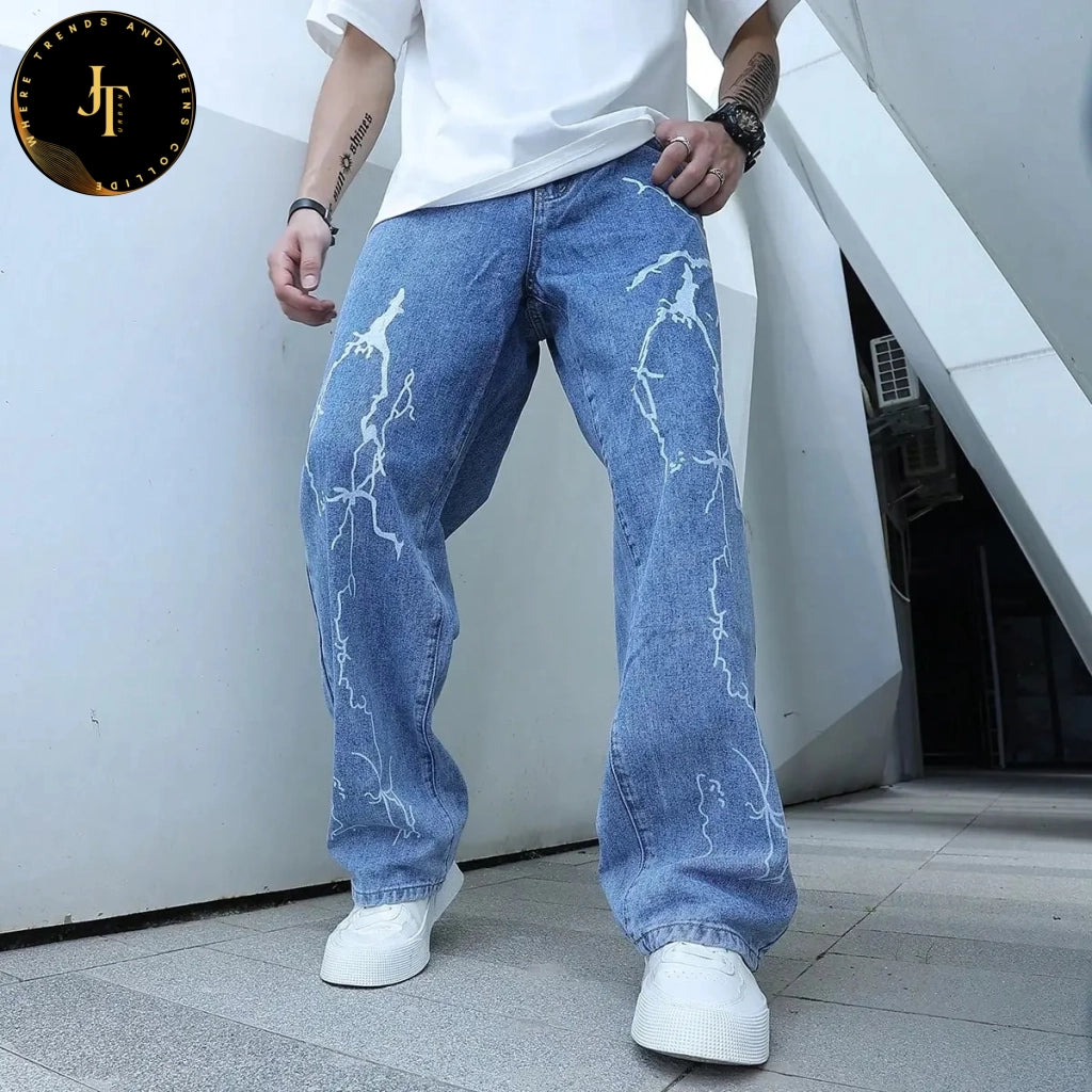 Stylish Men's Graffiti Print Jeans - Unique Hip Hop Style