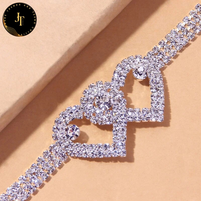 Stunning Double Heart Anklet - Rhinestone Chain Jewelry for Women