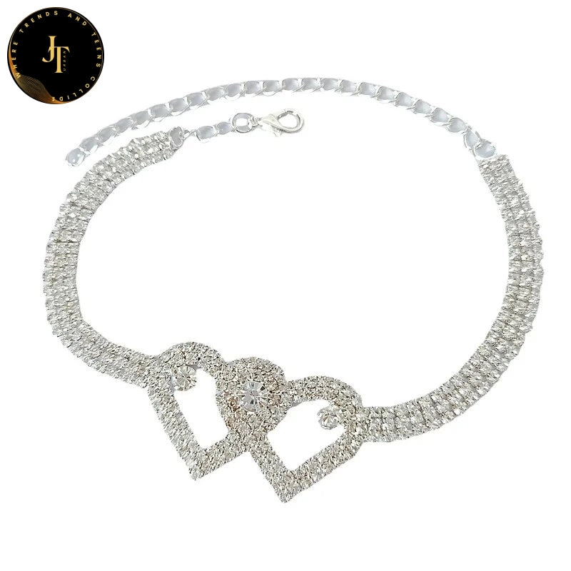 Stunning Double Heart Anklet - Rhinestone Chain Jewelry for Women