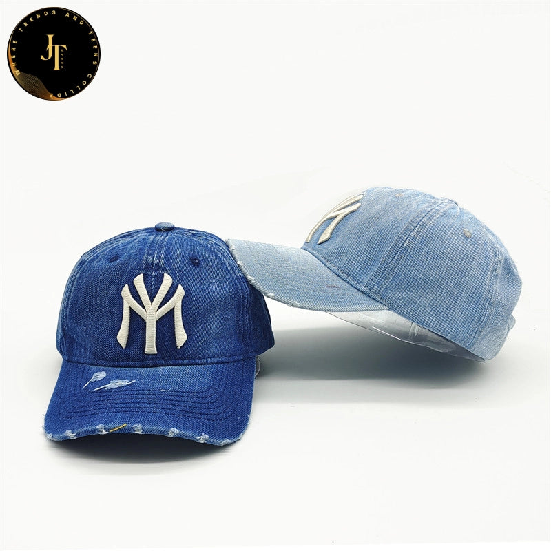 Vintage Denim Baseball Cap with Urban Embroidered Design - Adjustable Size