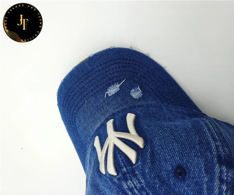 Vintage Denim Baseball Cap with Urban Embroidered Design - Adjustable Size