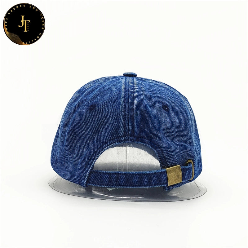 Vintage Denim Baseball Cap with Urban Embroidered Design - Adjustable Size